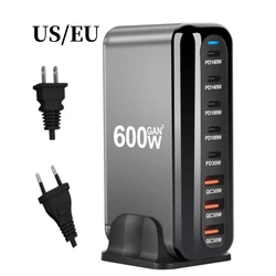 New 600W GaN Fast Charge 3.0 USB Type C Fast Charger with 8 Ports, 5C3A PD Charger for Phones and Tablets, Portable Design