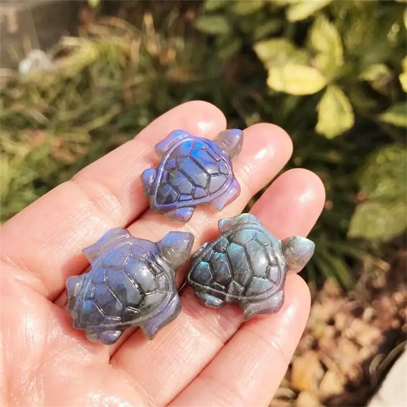 3pcs Natural Labradorite Tortoise Carving Hand-carved Crystal Crystal Healing Stone Home Decor Creative Christmas Gifts For Kids