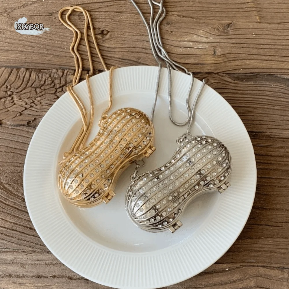 

Luxury Creative MIni Peanut Bag Magnetic Snap Lightweight Crystal Peanut Sling Bag Alloy Acrylic Cross Body Bag Outdoor