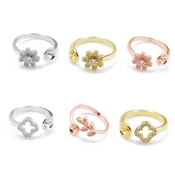 2Pcs Copper With Zircon Filigree Cabochon Pearl Rings Setting Base Bezel Blanks Diy Rose Gold Beads Cap For Ring Jewelry Making