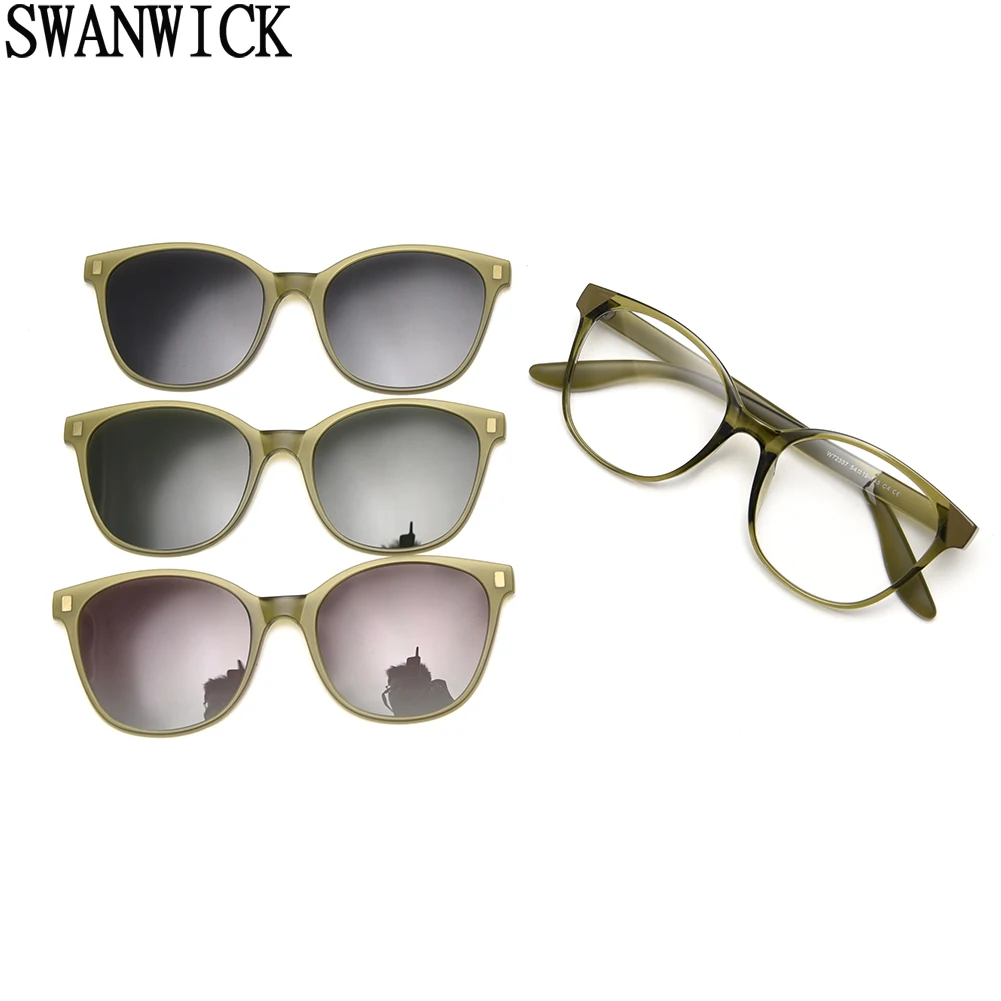 Swanwick TR90 men polarized sunglasses square clip on cat eye sun glasses for women yellow brown summer 2024 magnetic unisex