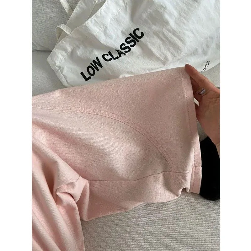Frauen Rosa Jeans Harajuku Stil Y2k Koreanische Temperament Minimalistischen Büro Mädchen Hohe Taille Lose Gerade Hosen Casual Hosen