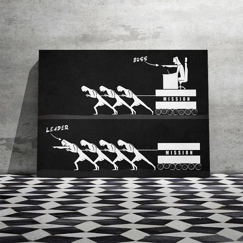 بوس أو زعيم تحفيزية إقتباس حائط لوح رسم فني ملهم ملصق ومطبوعات صورة سوداء حديثة لديكور المنزل