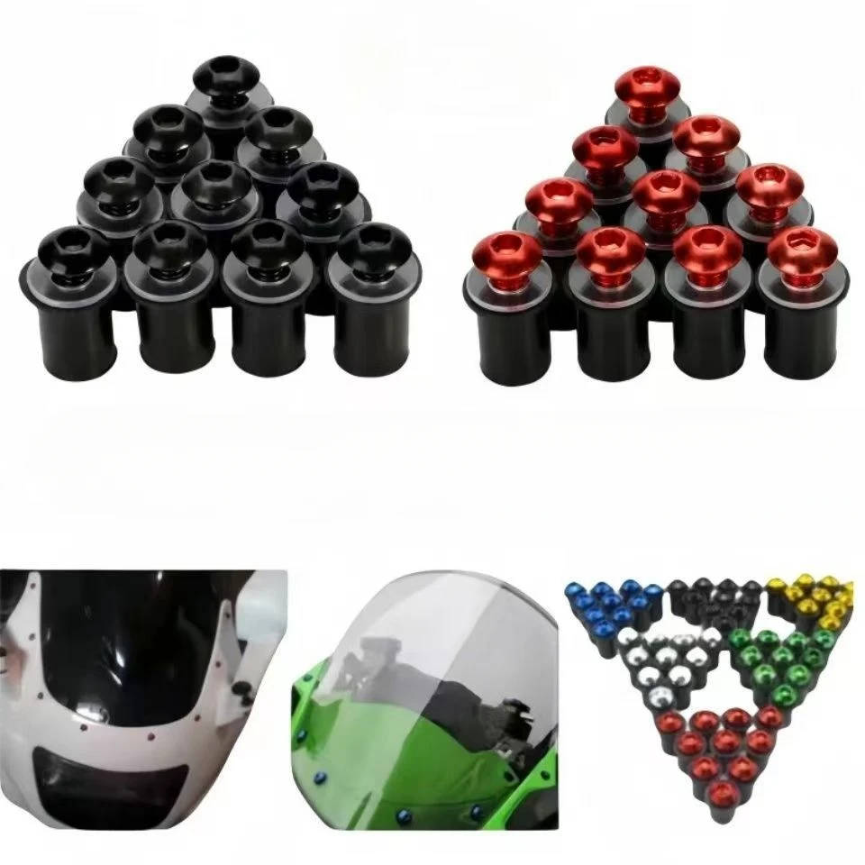 

10pcs/Set Kit Motorcycle 5mm Metric Rubber Well Nuts Windscreen Fairing Cowl Anodized Aluminum Screws Bolts