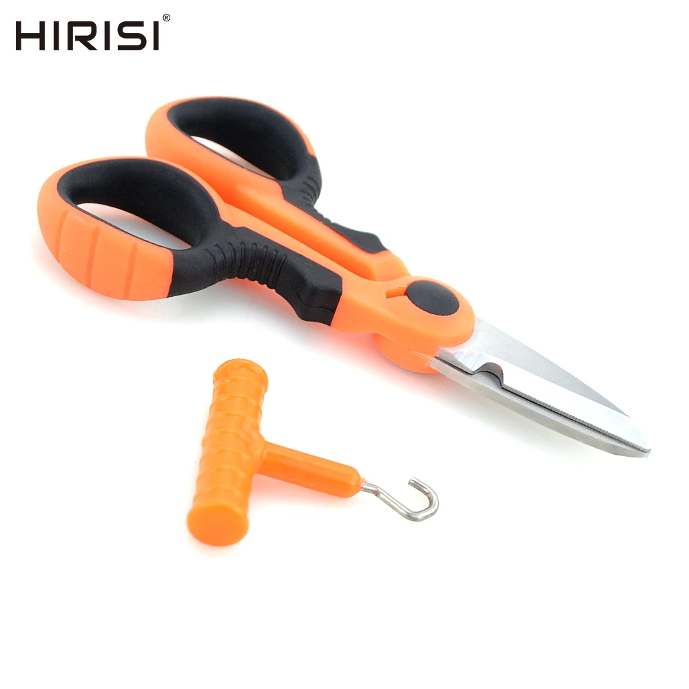 Hirisi Stainless Steel Fishing Scissor Accessories Portable Scissors Plier Cut PE Braid Line with Puller Tool Fishing tool