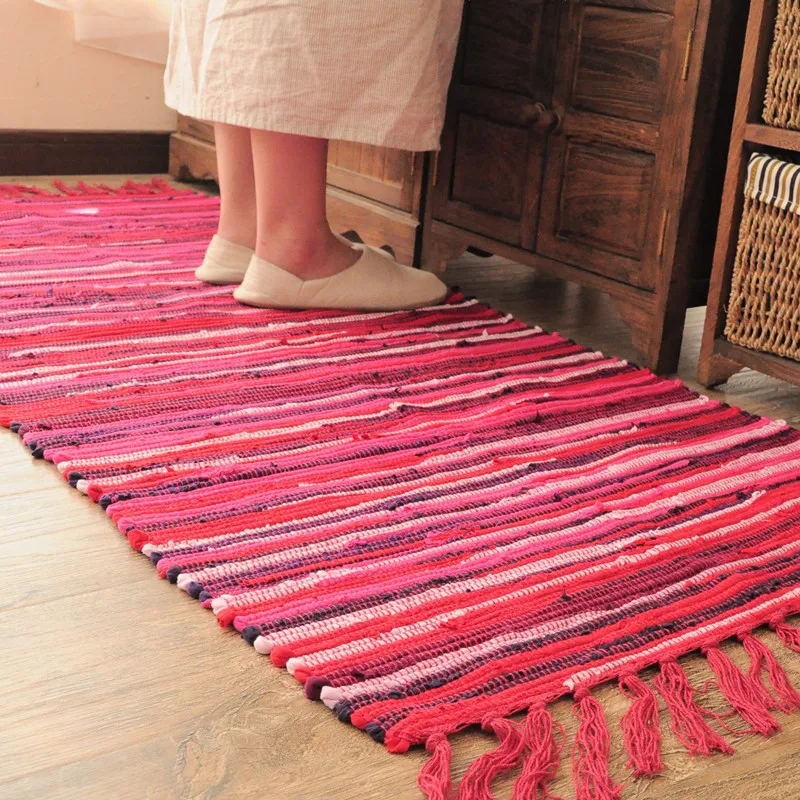 Nordic Style Splicing Stripe Carpet Non-slip Hotel Home Living Room Decoration Bedroom Bedside Kitchen Long Absorbent Floor Mat