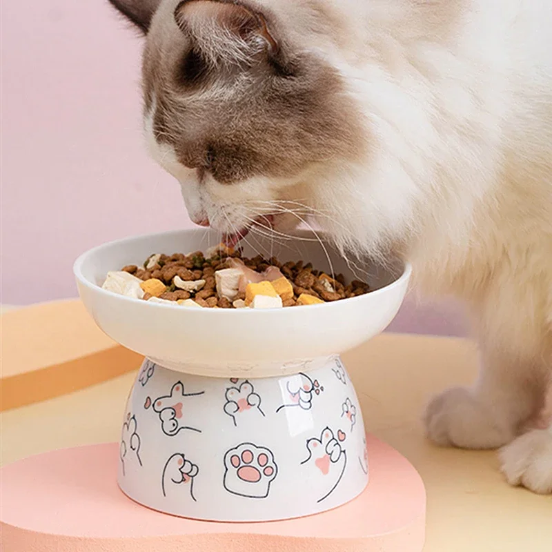 Cat Bowl Ceramic Pet Food Water Container Cat Food Protects Cervical Vertebra Oblique Opening Pet High Foot Bowl Cat Supplies