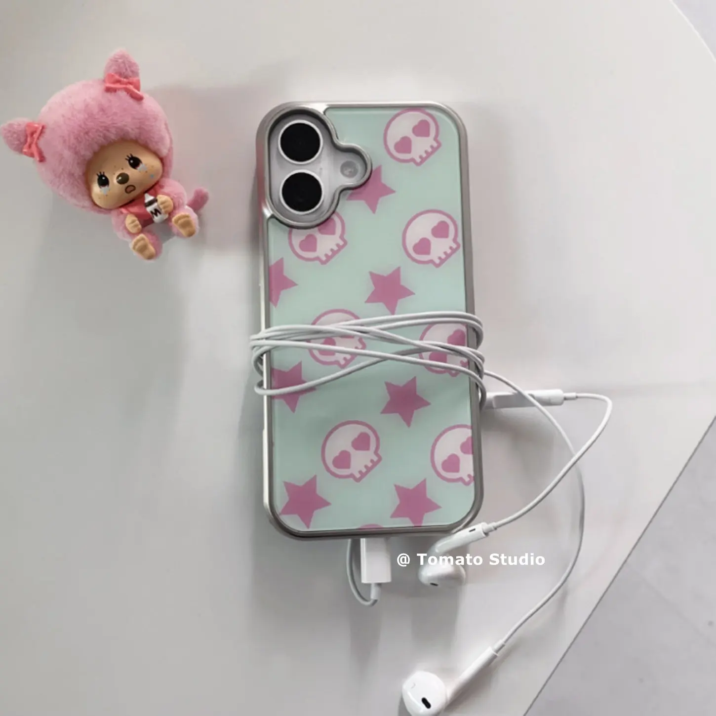 Korean Ins Pink Skeleton Star Electroplated Drip Glue Phone Case For iPhone 18 Pro Max 17 Air 16 15 14 Plus 13 12 11 Back Cover