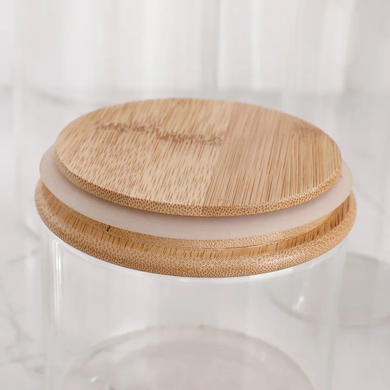 Kitchen Storage Food Container Round Glass Storage Jars with Bamboo Lid for Kitchen