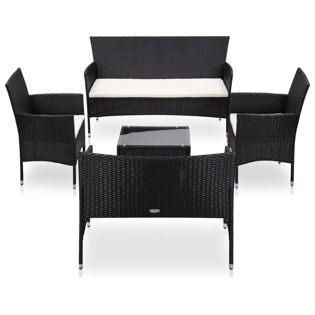 

5 Piece Black PE Rattan Patio Lounge Set with Cushions Sectional Sofa for Garden Balcony Yard, Customized
