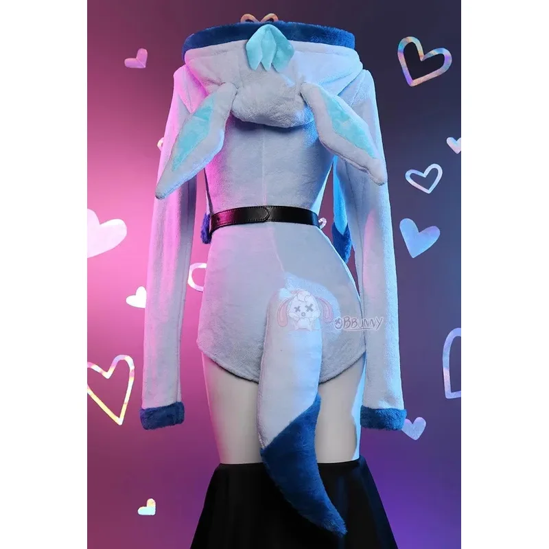 Sexy Vaporeon cosplay costume flannel hooded bodysuit and tail socks suit bunny kawaii plush pajamas cute jumpsuit women props