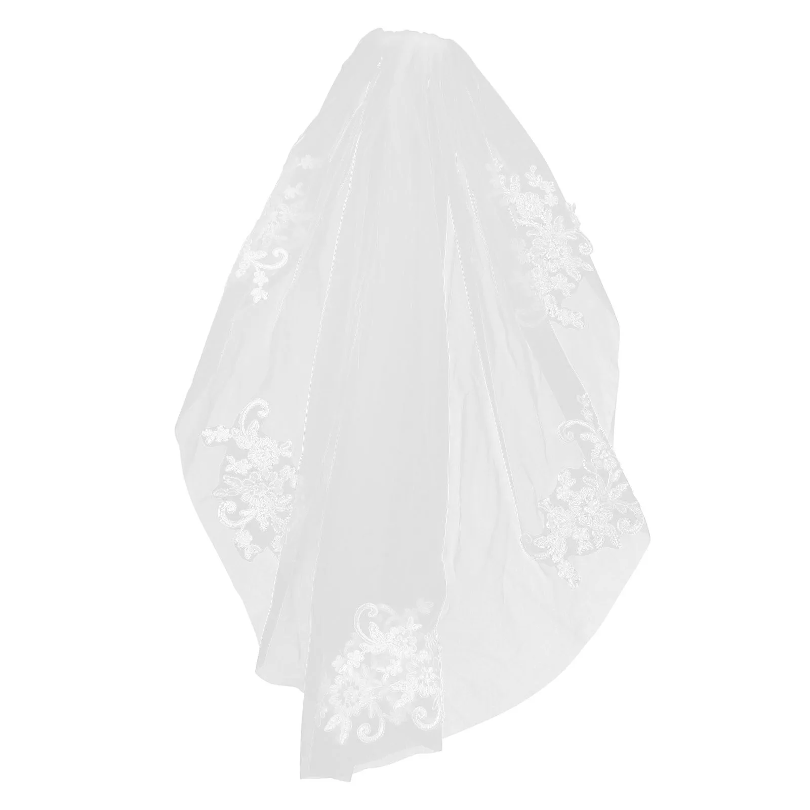 

Bridal Veil White 1 Tier Wedding Veil Floral Design Easy Hold for Bride Wedding Ceremony Photo Shoot Veils for Brides