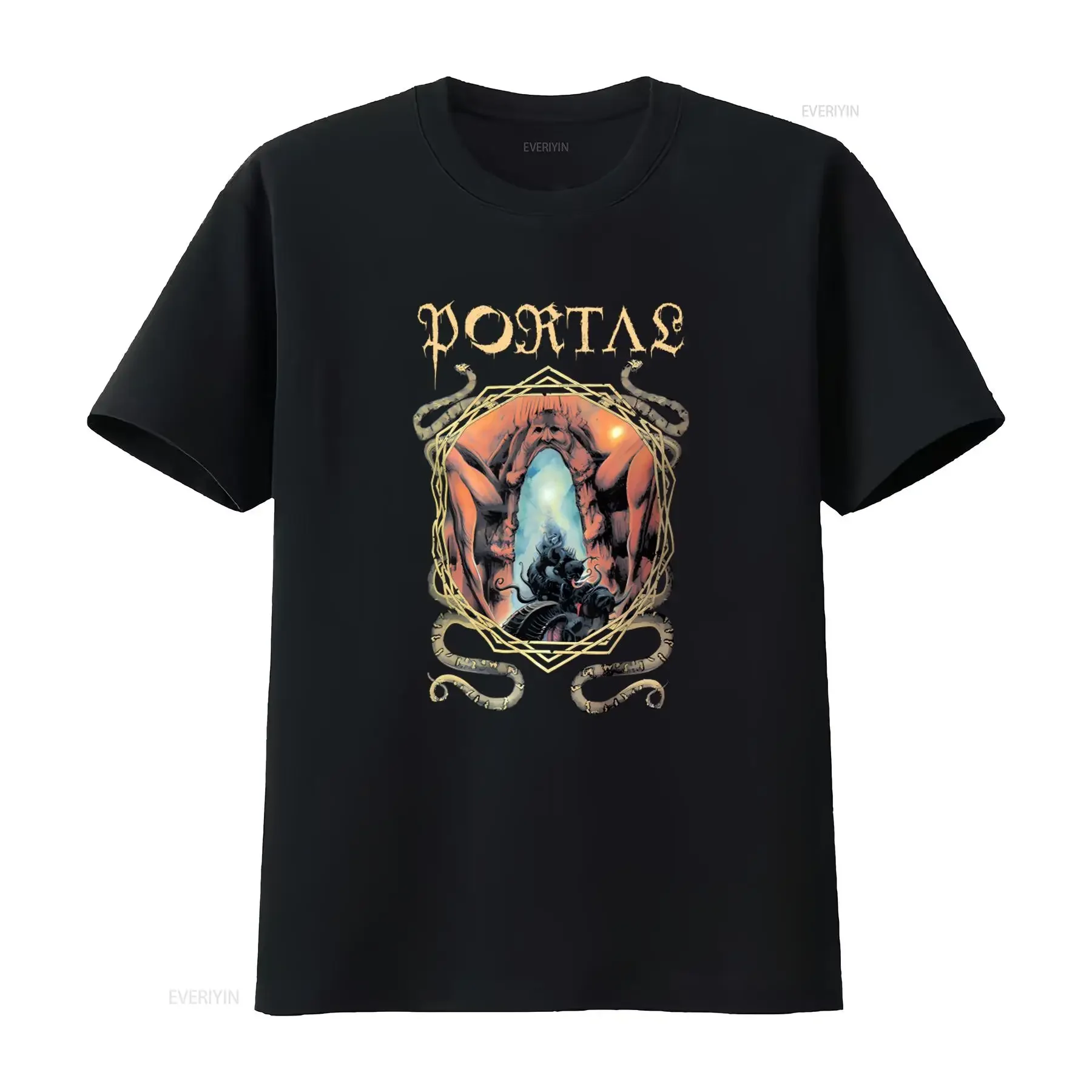 Portas Band Logo T Shirt Gothic Fantasy Design with Serpents and Mysterious Portal vintage Washed Breathable Casual graphic