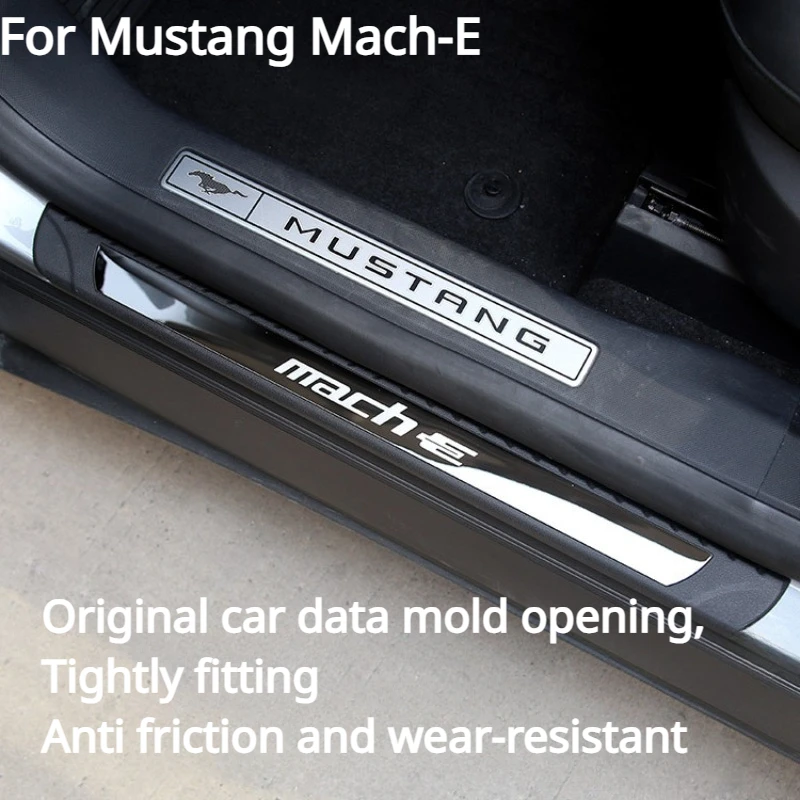 สำหรับ Mustang Mach-E แถบแป้นเหยียบต้อนรับ4ชิ้นสติกเกอร์ป้องกันการปรับเปลี่ยนชิ้นส่วนยานพาหนะพลังงานใหม่อุปกรณ์เสริมรถยนต์