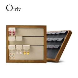 Oirlv 15 Grids Wooden Earrings Display Stand 20.5*19*2.3cm Jewelry Organizer Rack with Microfiber Insert for Exhibition Jeweler