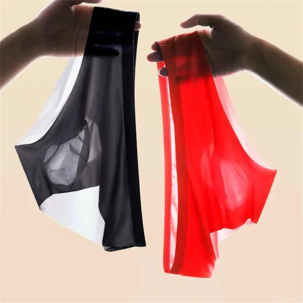 2PCS/Pack 3D Pouch Briefs Men Summer Underwear Free Feel Seamless Ice Silk Panties Ultra-thin Transparent Quick Dry