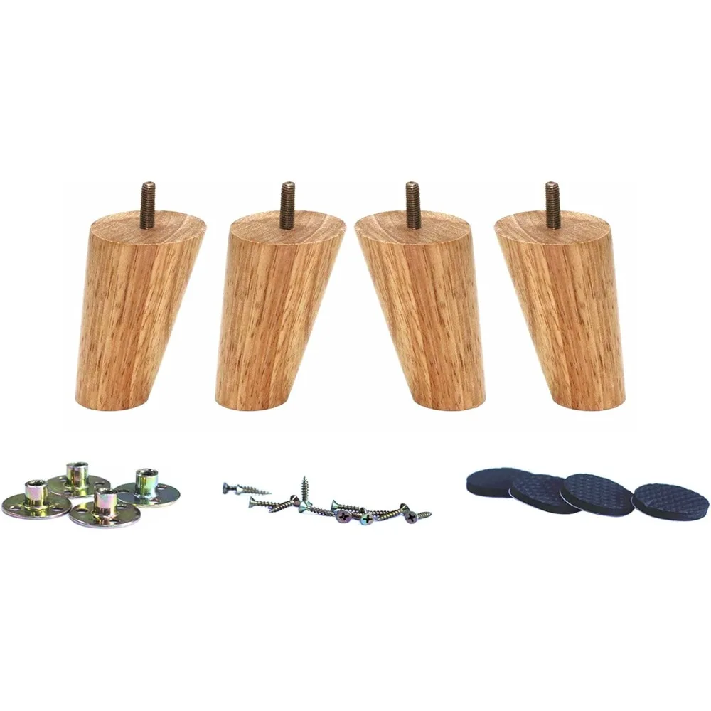 

4 Solid Rubber Wood Replacement Sofa Couch Chair Ottoman Loveseat Coffee Table Cabinet Furniture Wood Legs(4 Slant Set