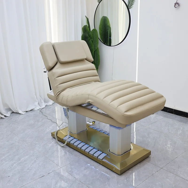 

4 Motor Massage Table, PU Leather Electric Facial Bed with Dual Columns, Foot Pedal Control, Luxury Spa Bed, Salon Furniture