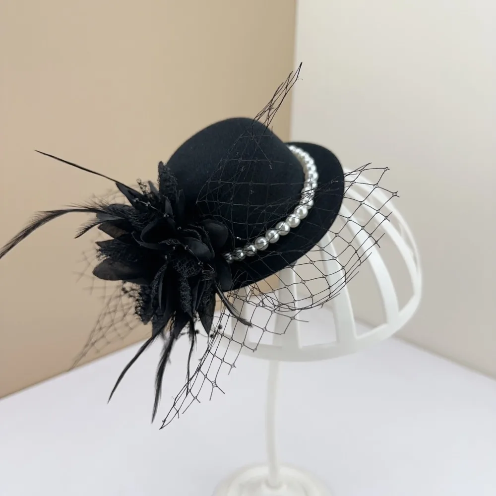 Retro Exquisite Vintage Fascinator Hat Elegant Flower Mesh Feather Hair Clip Sweet Headband Bride Headdress Lady