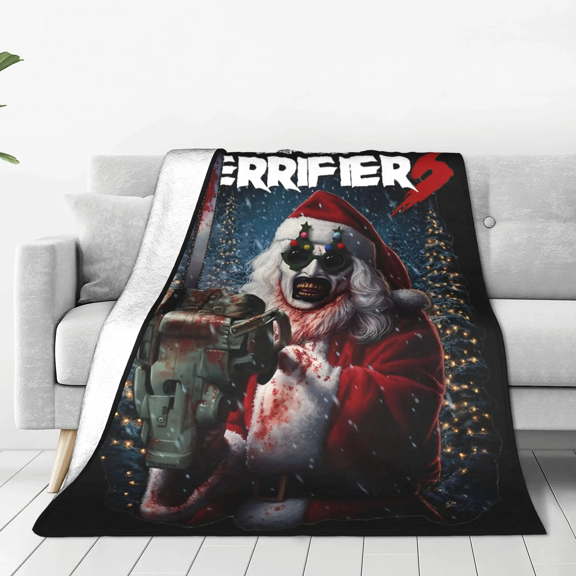 Terrifier 3 Christmas Clown  Blanket Velvet Summer Air Conditioning Multifunction Soft Throw Blanket for Bedding Car Bedspreads