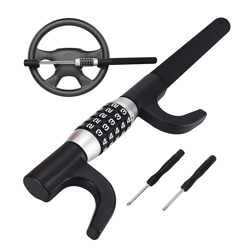 عجلة القيادة 5 أرقام قفل مجمع سيارة/شاحنة/فان العالمي قابل للتعديل قفل التوجيه عجلة القيادة أقفال مضادة للسرقة #1