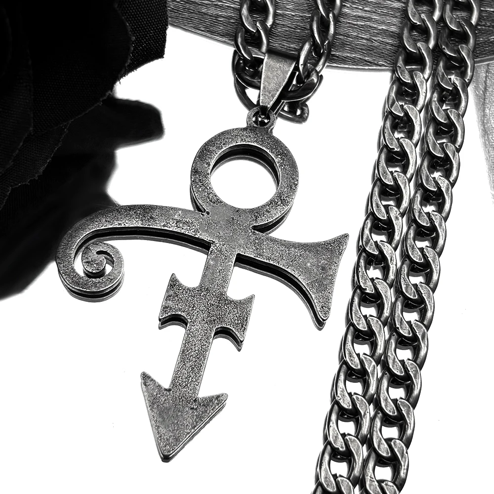 RIP Memorial Symbol Love Logo Steampunk Stainless Steel Necklace for Women Men The Minimalism Artist Love Symbol Prince Jewelry