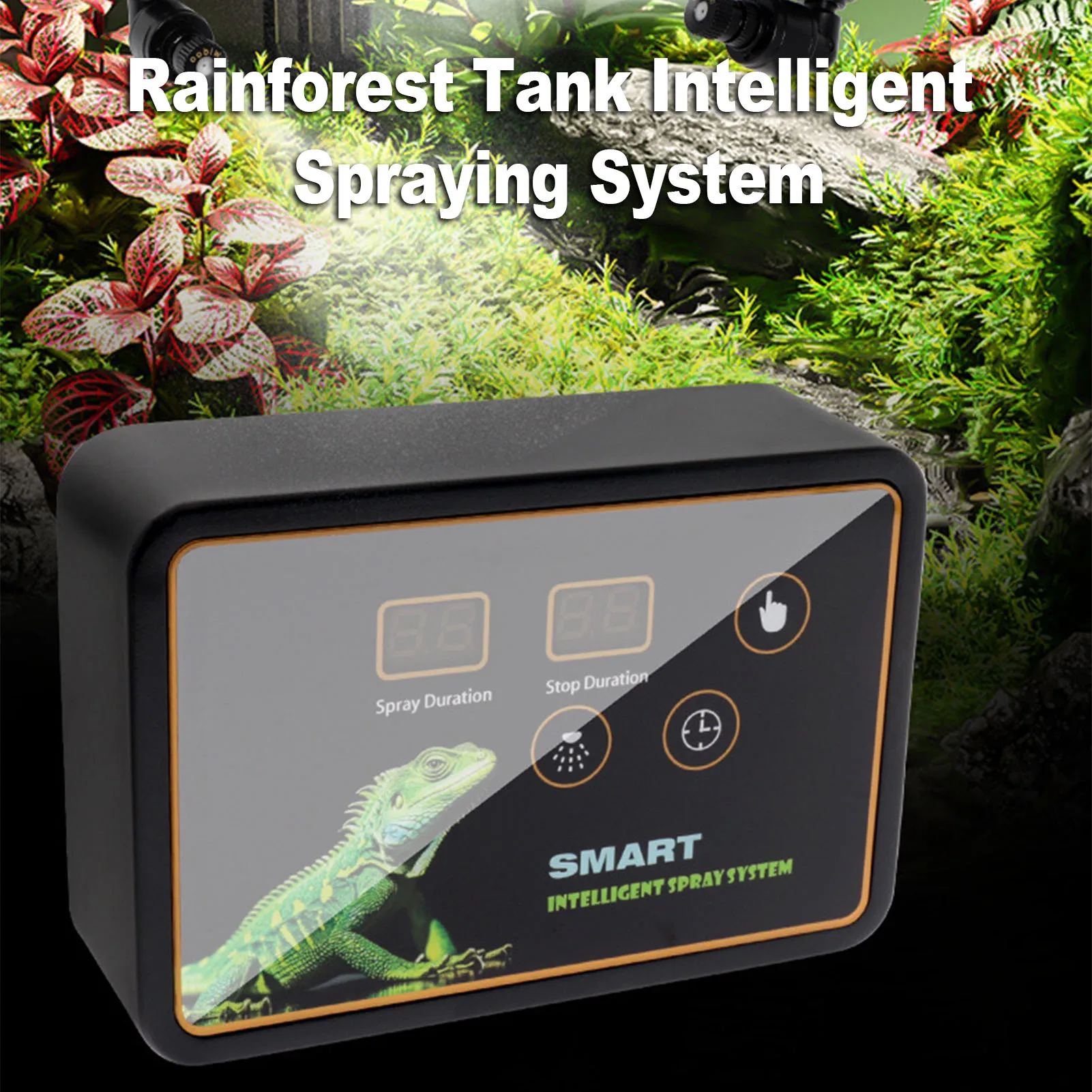 

Rainforest Tank Timer Misting System Automatic Reptile Mister 360° Adjustable Nozzles Smart Timing Function Touch Controls
