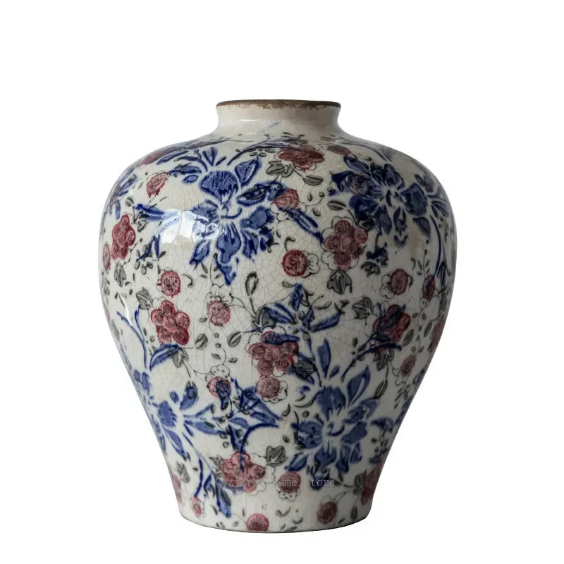 Colorful Crackle Glaze Ceramic Vase, Small Opening Flower Pot for Console Table, Modern Home Accent Piece