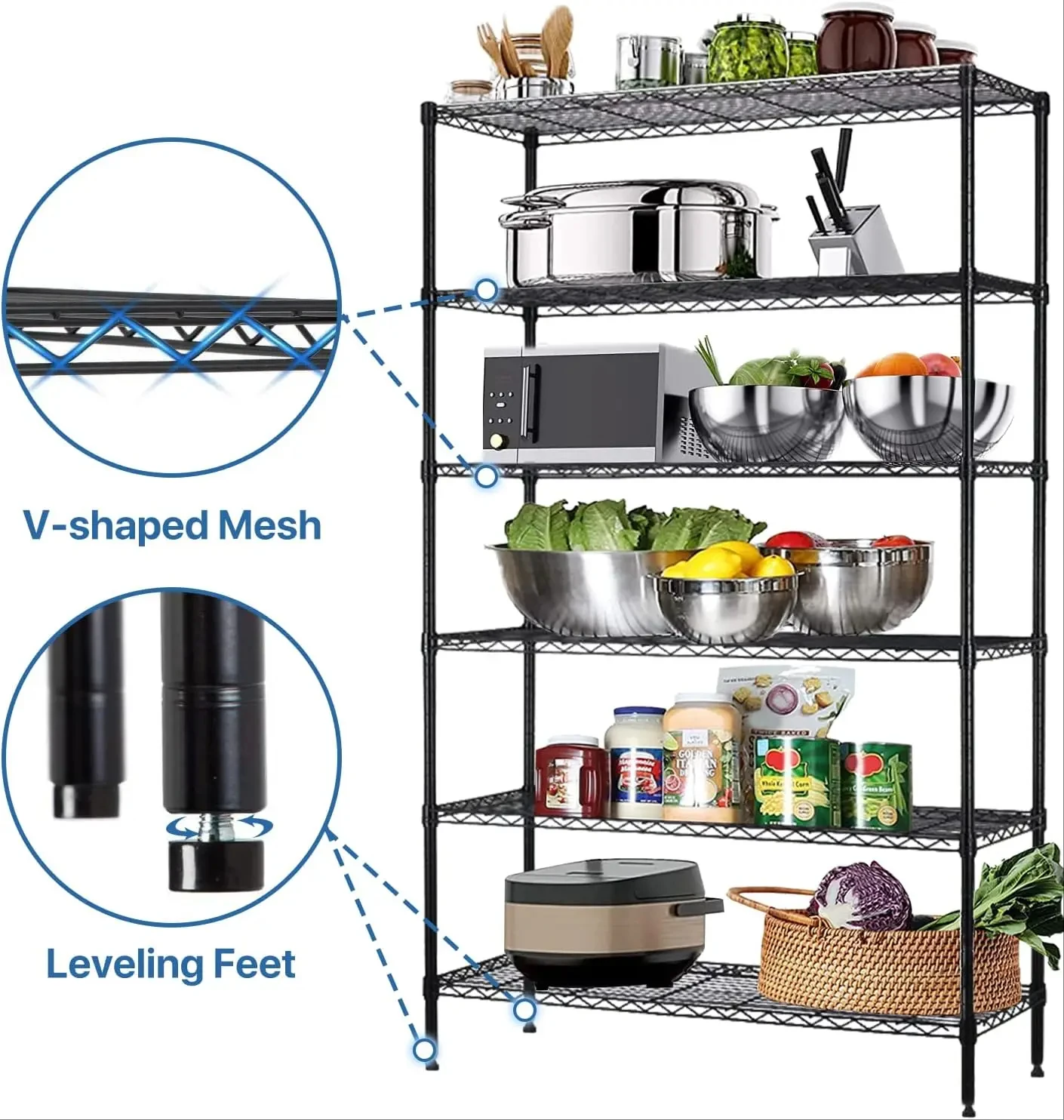 6-Tier Wire Shelving Metal Utility Steel Storage Shelves 42