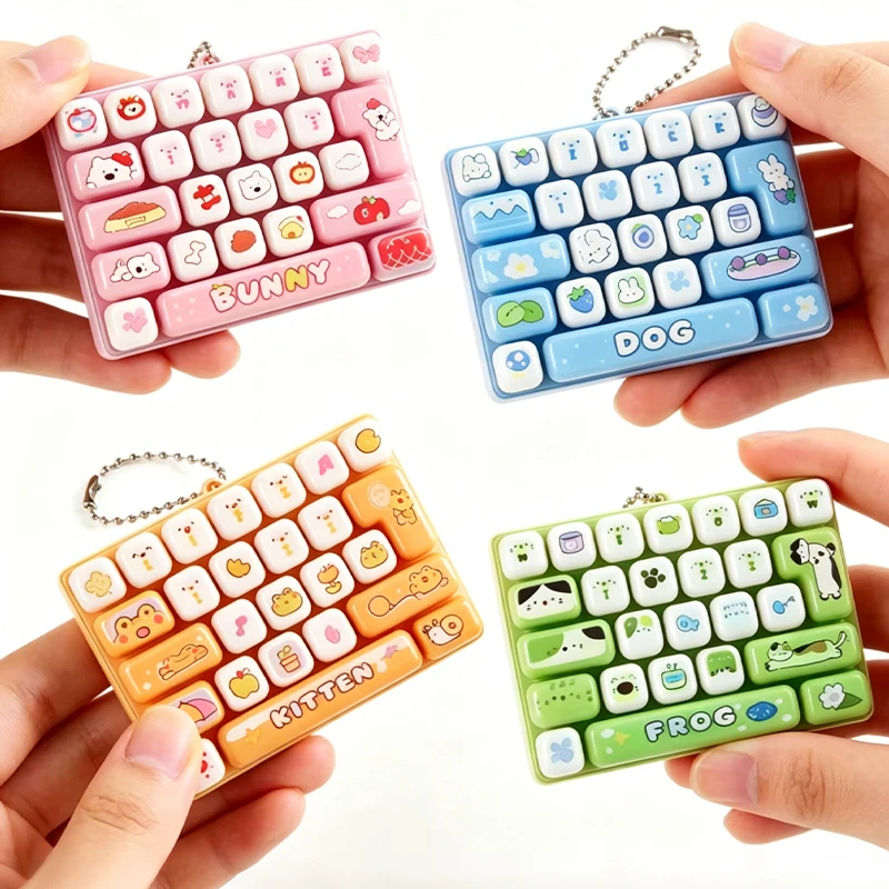 Mini 26 Key Caps Clicker Keychain 26 Keys Fidget Toy Anti Stress Keyboard Keyring Portable Bag Charm Fingertip Decompression Toy