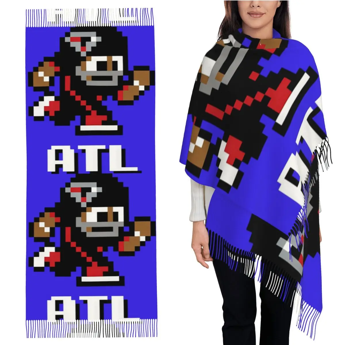 

Atlanta Falcons Tecmo Super Bowl Football Player Scarf Tassel Scarves Women Warm Shawls and Wraps Long Fall Winter Shawl Wrap