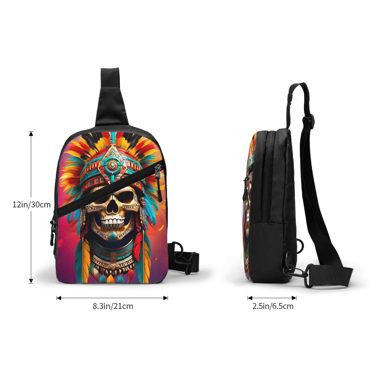 Bolso de pecho con calavera azteca para hombre, bandolera, bolso de pecho, mochila de viaje, senderismo, bolso de hombro