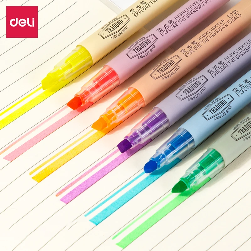 

Deli 6PCS Highlight Pen Set - Assorted Colors Gel Highlighters for Student Note-Taking & Office Use