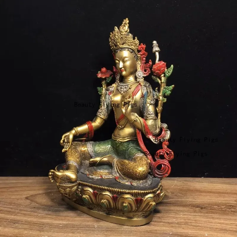 15cm X 12cm X 21.5cm Refined Pure Copper Green Tara Figure Buddha Statue Home Feng Shui Ornament