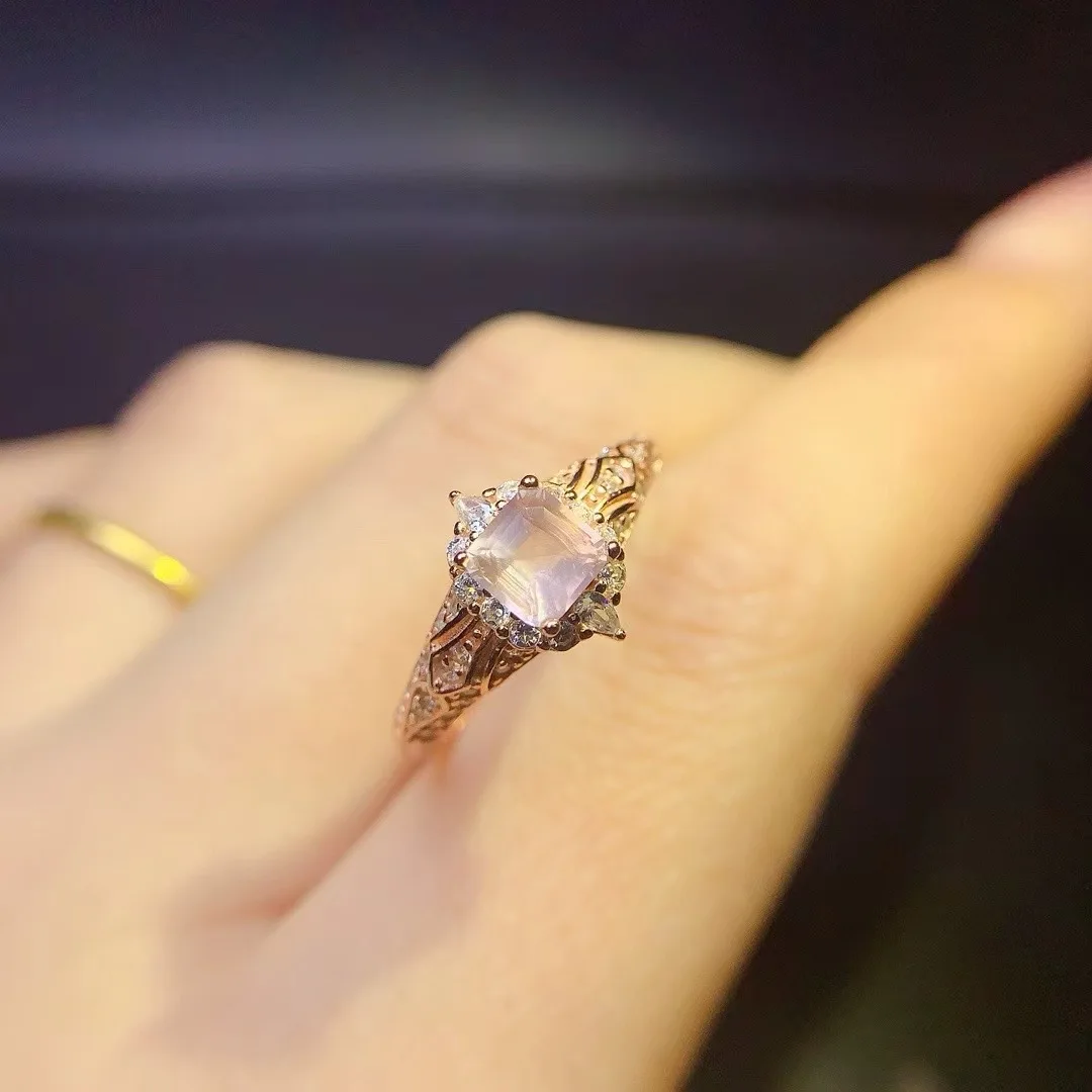 

KJJEAXCMY High End Women's Ring Natural Rose quartz S925 Silver with Electroplating Boasting High Clarity Full Brilliance
