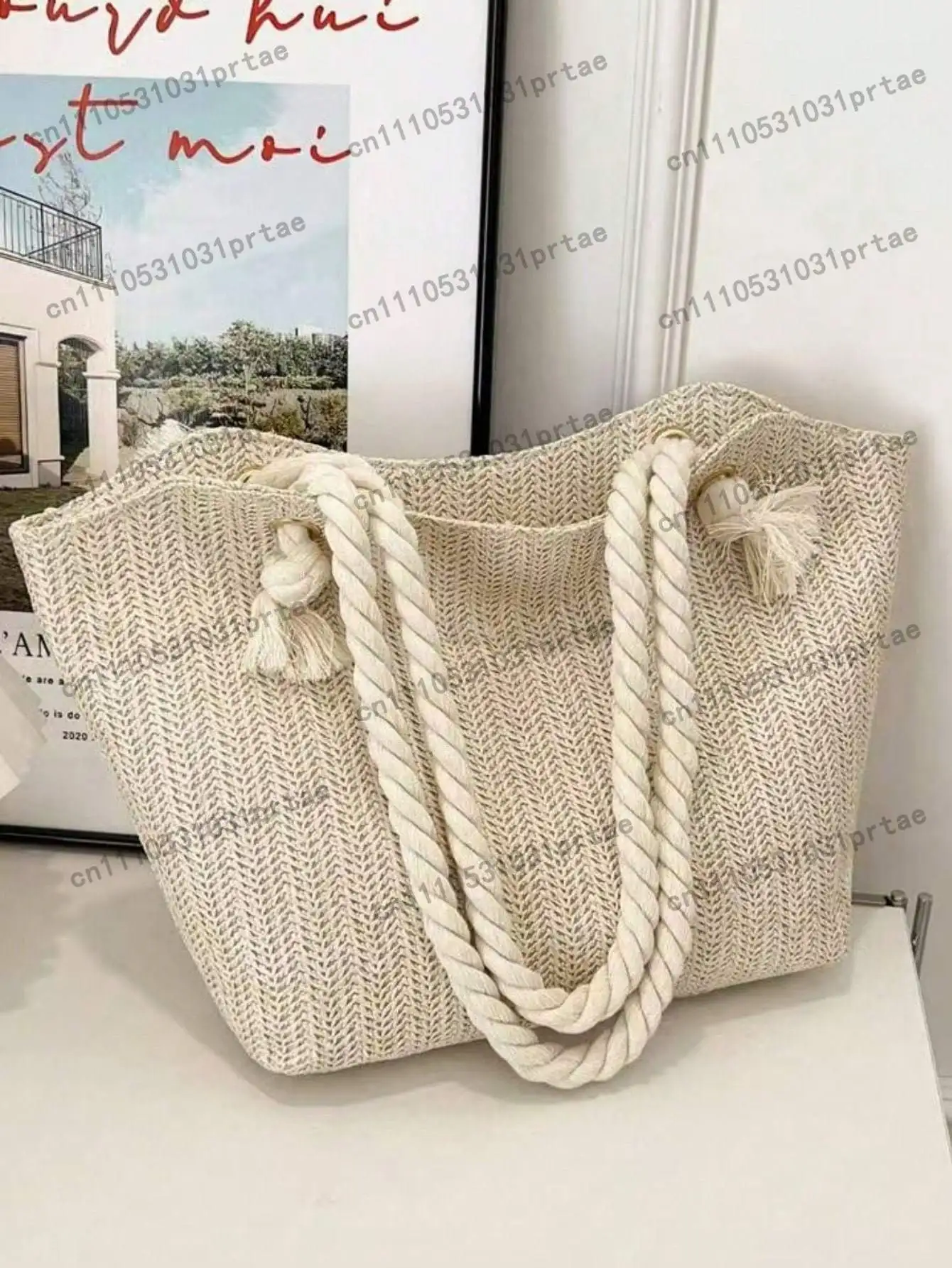 2025 New Country Style Multi-Purpose Women's Shoulder Bag, Casual Large Capacity Tote Bag, Woven Straw , Beach , Relaxed