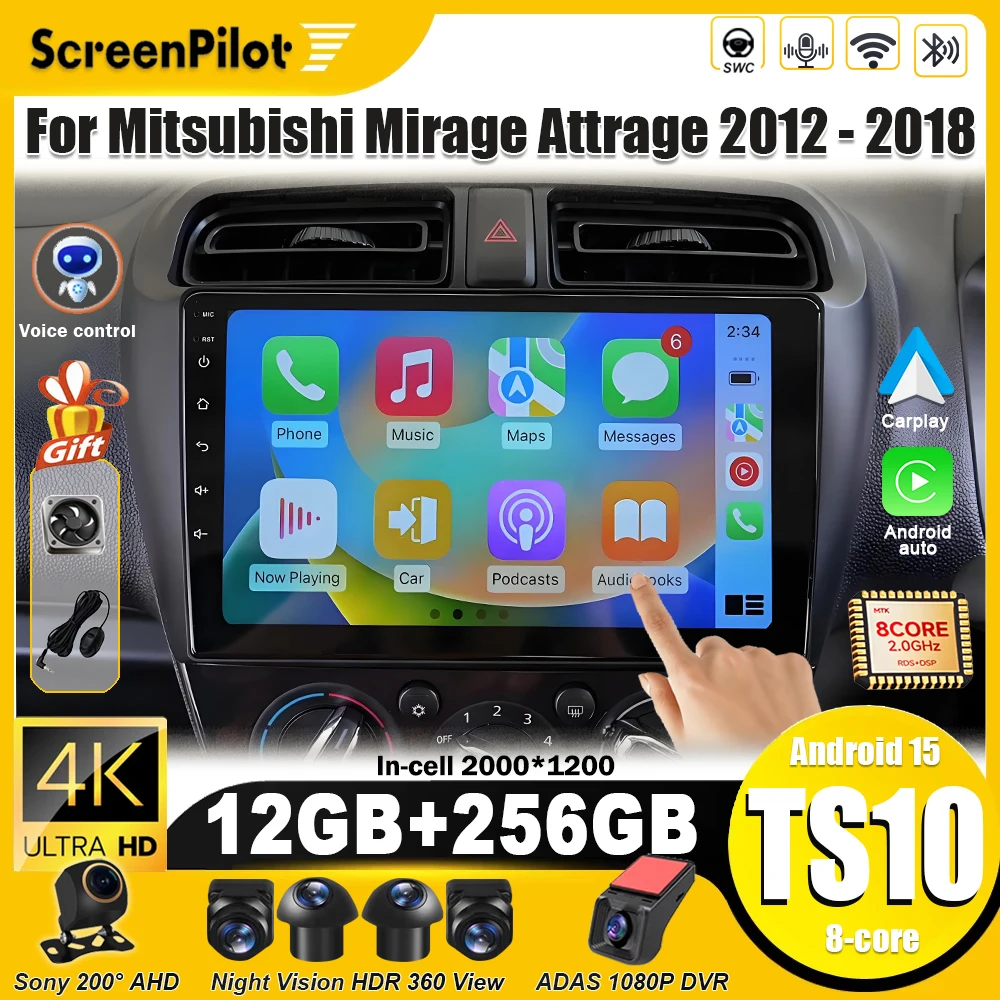 For Mitsubishi Mirage Spacestar Attrage 2012-2013 2014-2018 Android 15 Car Radio 2 din Multimedia Video Player Carplay Bluetooth