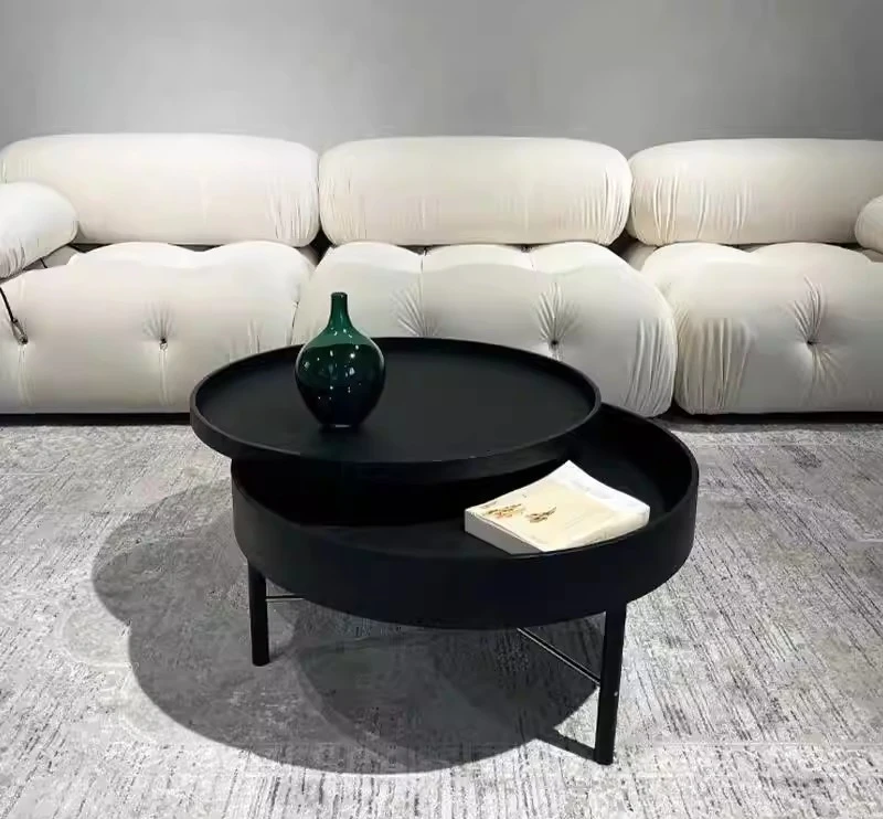 Nordic light luxury desktop coffee table small apartment multi-functional combination rotating storage solid wood