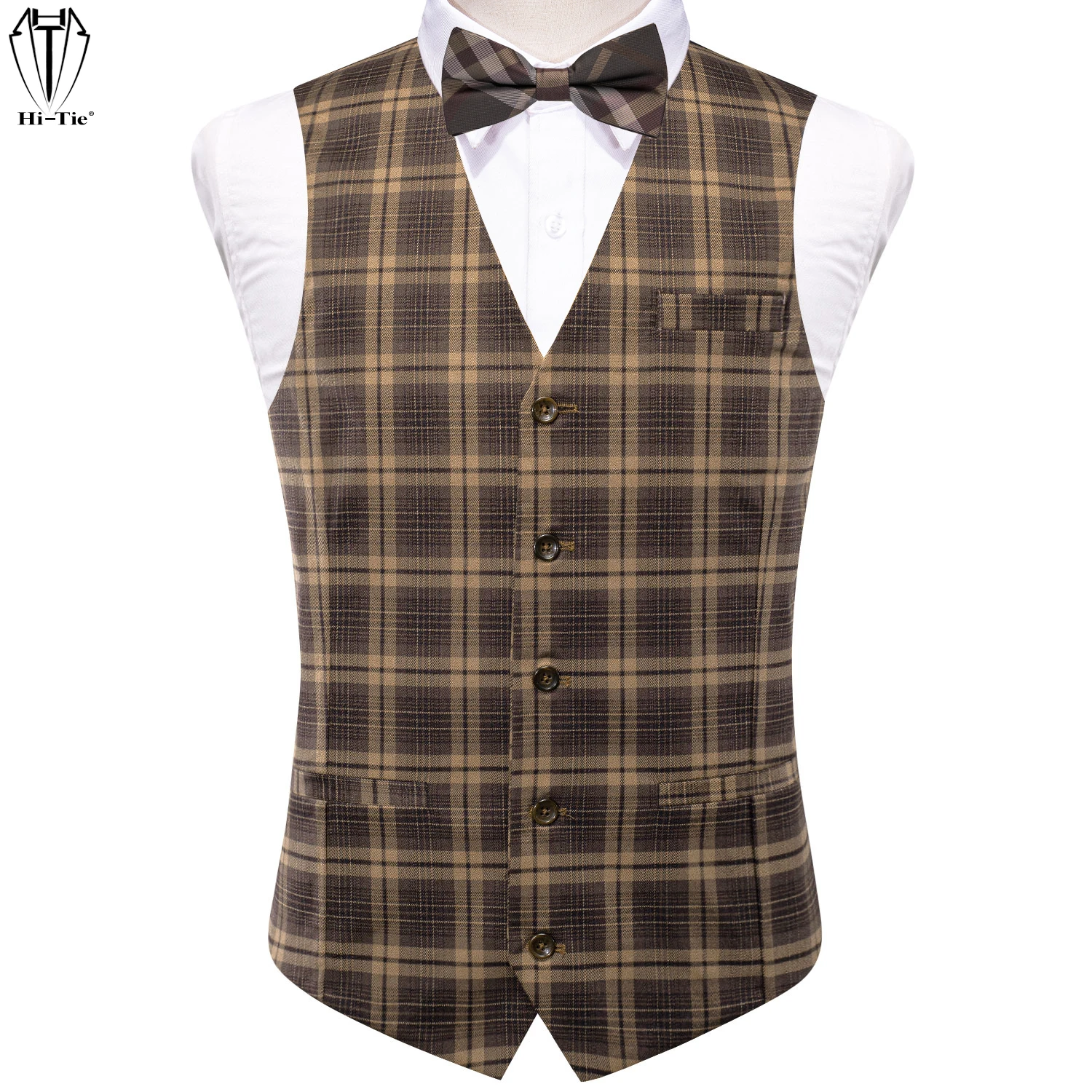 Hi-Tie Viscose Mens Vest With Bowtie Jacquard Solid Plain Striped Waistcoat Jacket Hanky Cufflinks Wedding Business S to XXXL