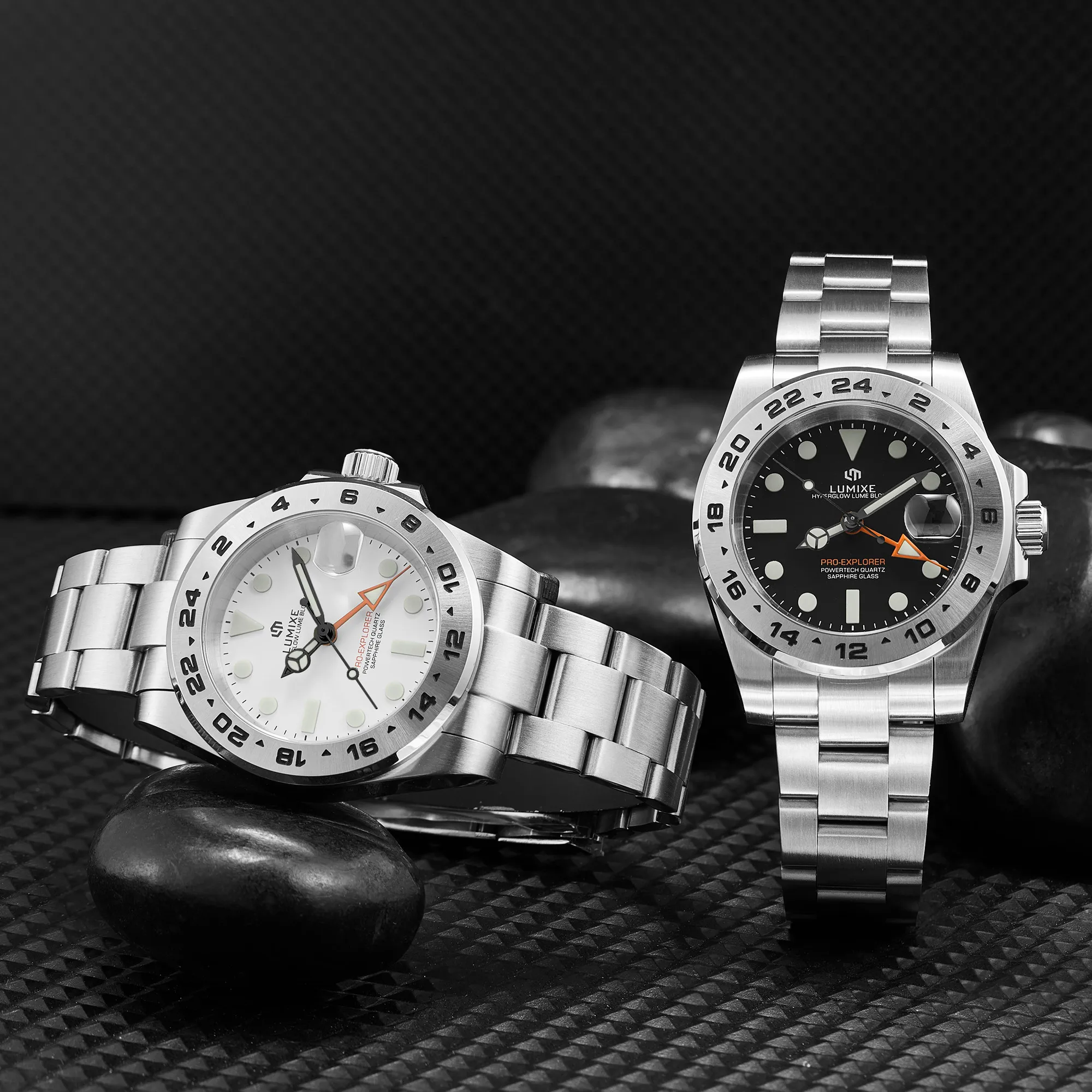 LUMIXE LX-3 Luxury GMT Men Watch 20Bar Waterproof Stainless Steel Quartz Sports Diver Wristwatch Calendar HYPERGLOW SOLID LUME