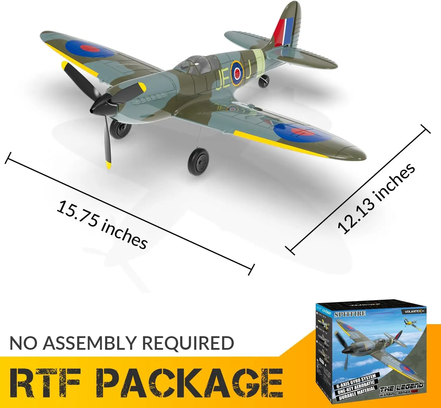 VOLANTEXRC Spitfire RC Plane - 4CH with Gyro, 3 Modes, 2 Batteries, 656ft Range, Ready to Fly for Beginners & Adults view 6