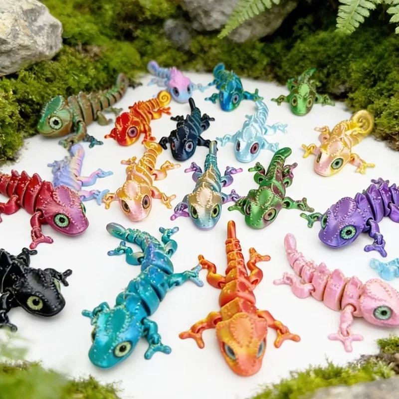 10cm 3D Printed Simulation Chamaeleon Figures Joint Movable Desktop Ornament Home Decoration Mini Statue Gifts