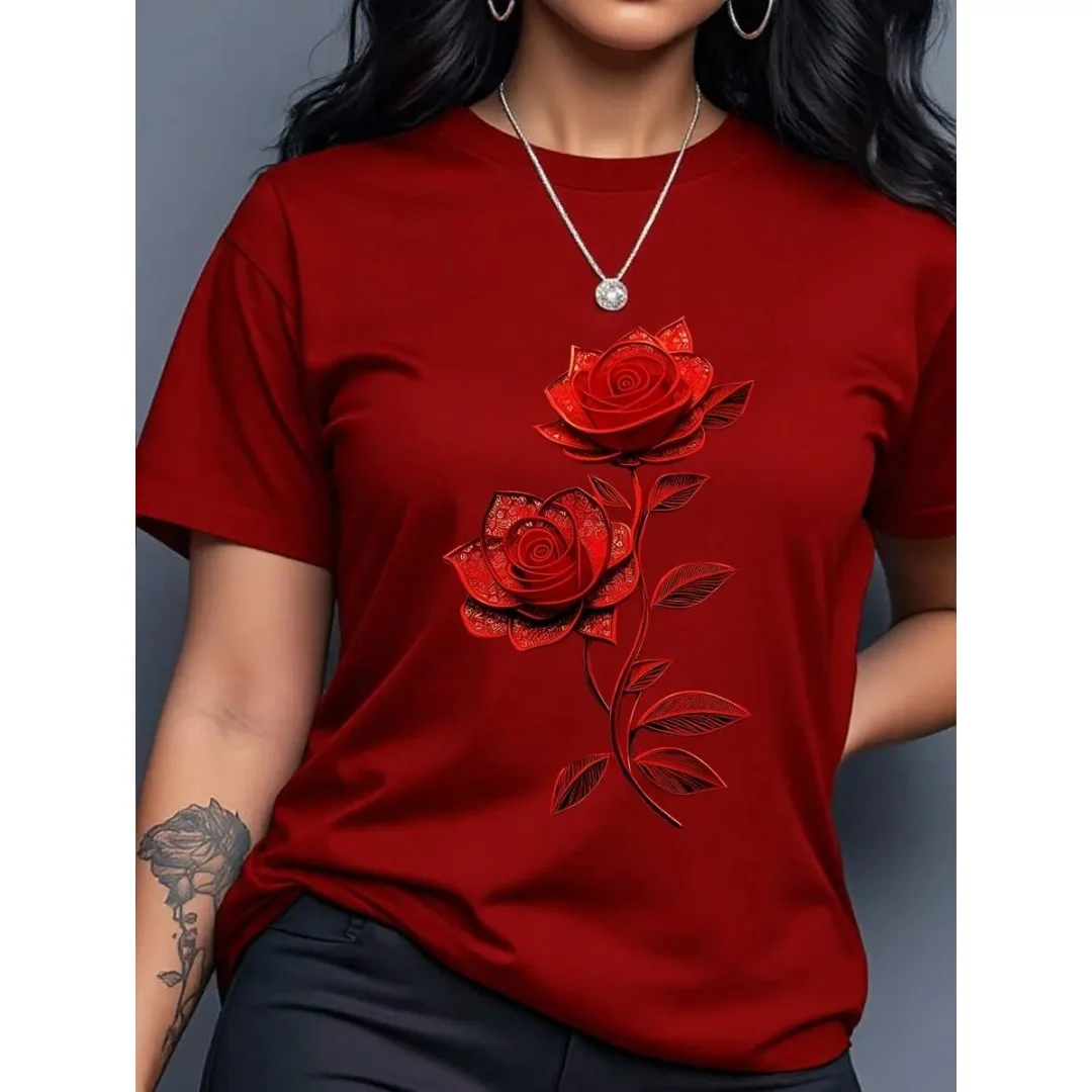 

Новая женская повседневная футболка с круглым вырезом, всесезонные предметы первой необходимости, простой дизайн, демонстрирующий элегантный стиль, футболка с 3D принтом, одежда
