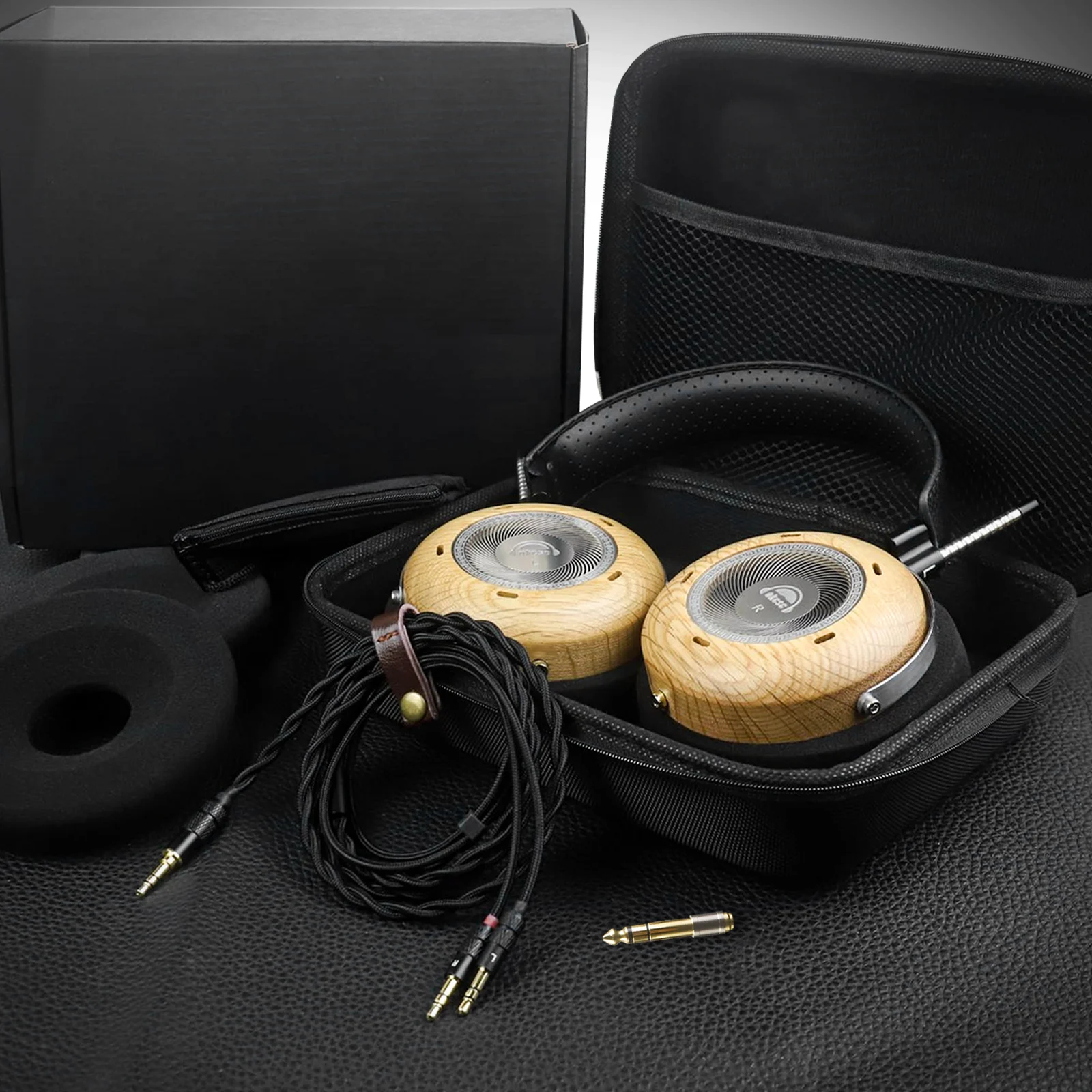 Okcsc Damo Wooden Open-back Headphones Detachable Wired 50mm Driver Headsets With 3.5mm Stereo Audio Plug 6.35mm Adapter