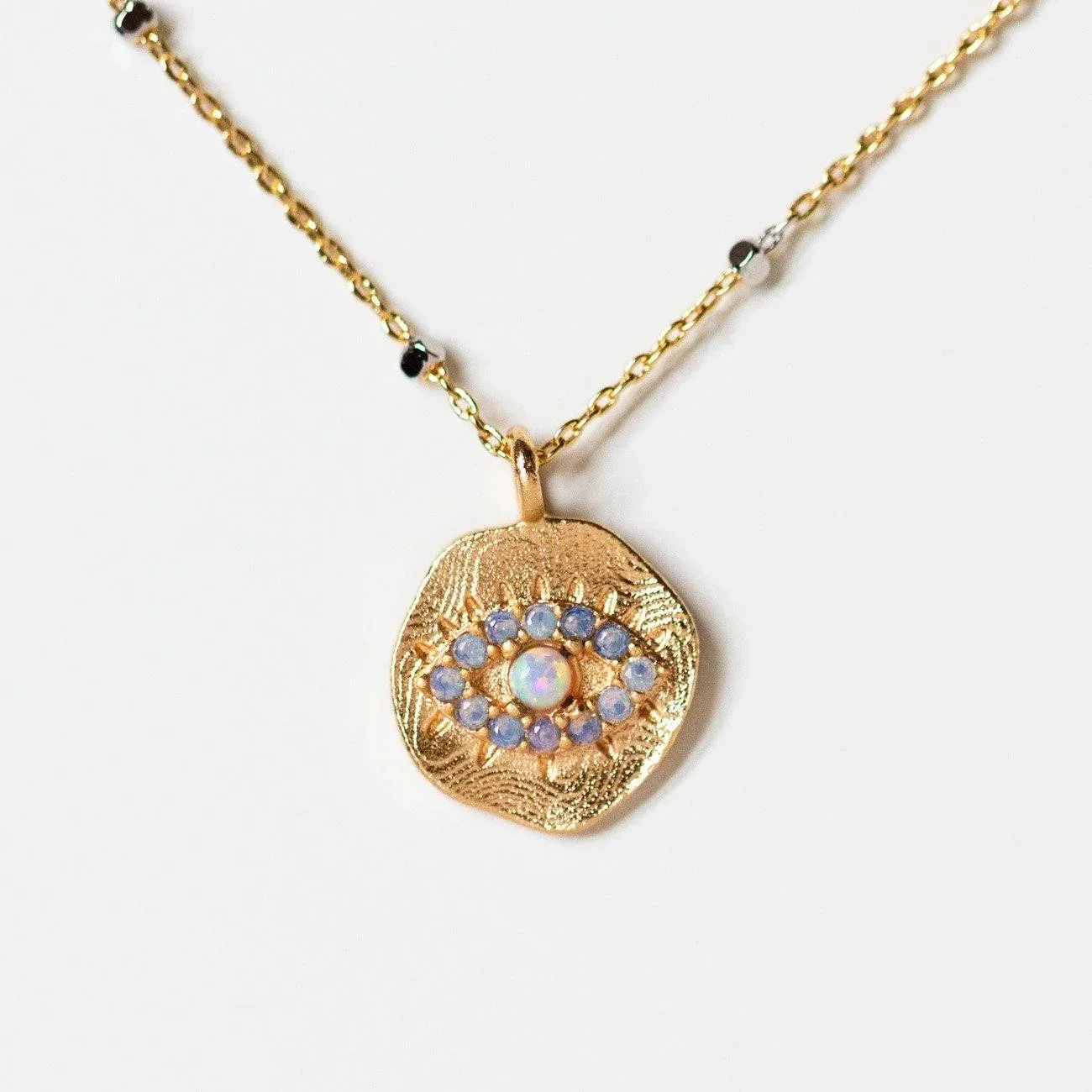 

Dainty New Gold Plated Devil Eye Opal Coin Pendant Necklace For Women Creativity Chic Design Sparkling Jewelry Party Accessories
