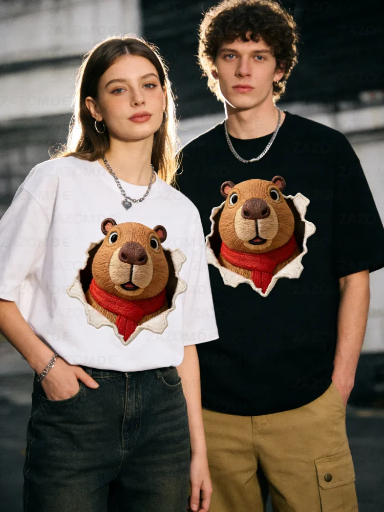 

Футболка ZAZOMDE в японском стиле с принтом капибары, хлопковая, с коротким рукавом, оверсайз, унисекс, в стиле Харадзюку, для повседневной носки