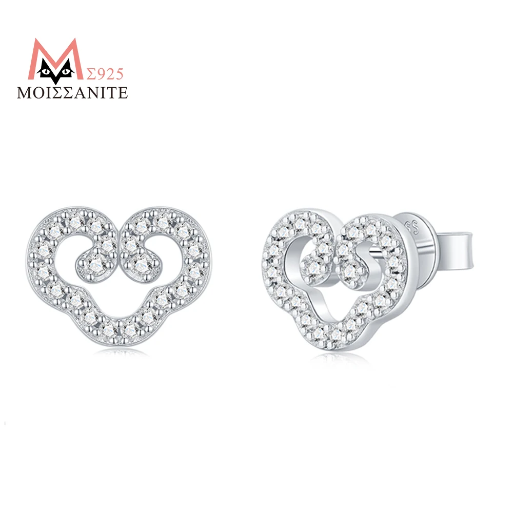 

JIUZUAN S925 Sterling Silver Double Heart Moissanite Stud Earrings for Women Romantic Design Sparkling Jewelry for Daily Wear