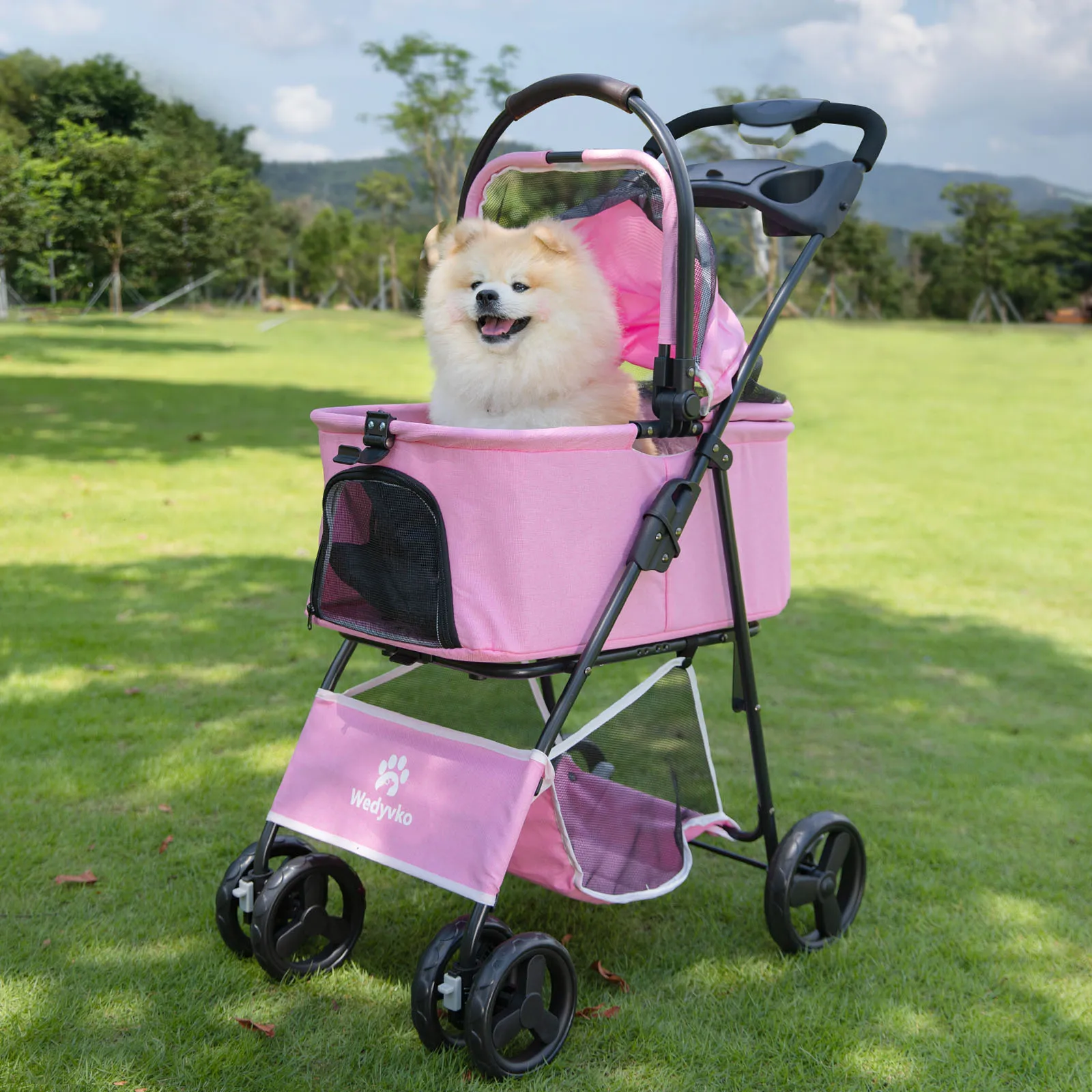 Four-wheeled Universal Wheel  Luxury Detachable Pet Stroller Light Cup Holder Design Dog Cart Outdoor Travel dogs accessories