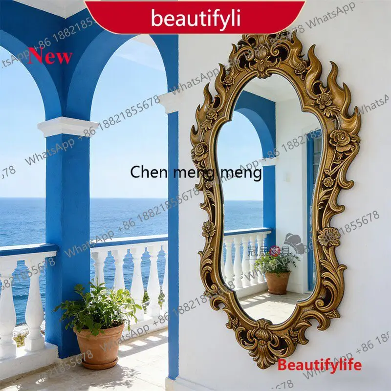 French special-shaped carved full-length mirror European retro wall-mounted full-length mirror living room entrance decorati aA1