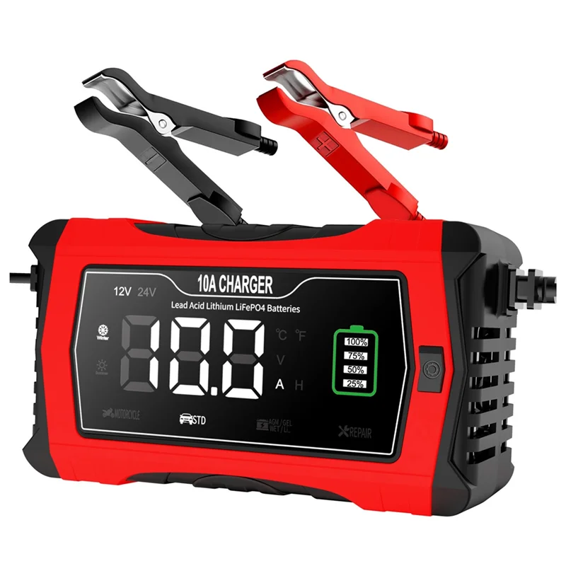 

High Quality-10A Automatic Charging For Lithium Lifepo4 GEL Lead-Acid Batteries 12V 24V Motorcycle Charger Car Battery Charger